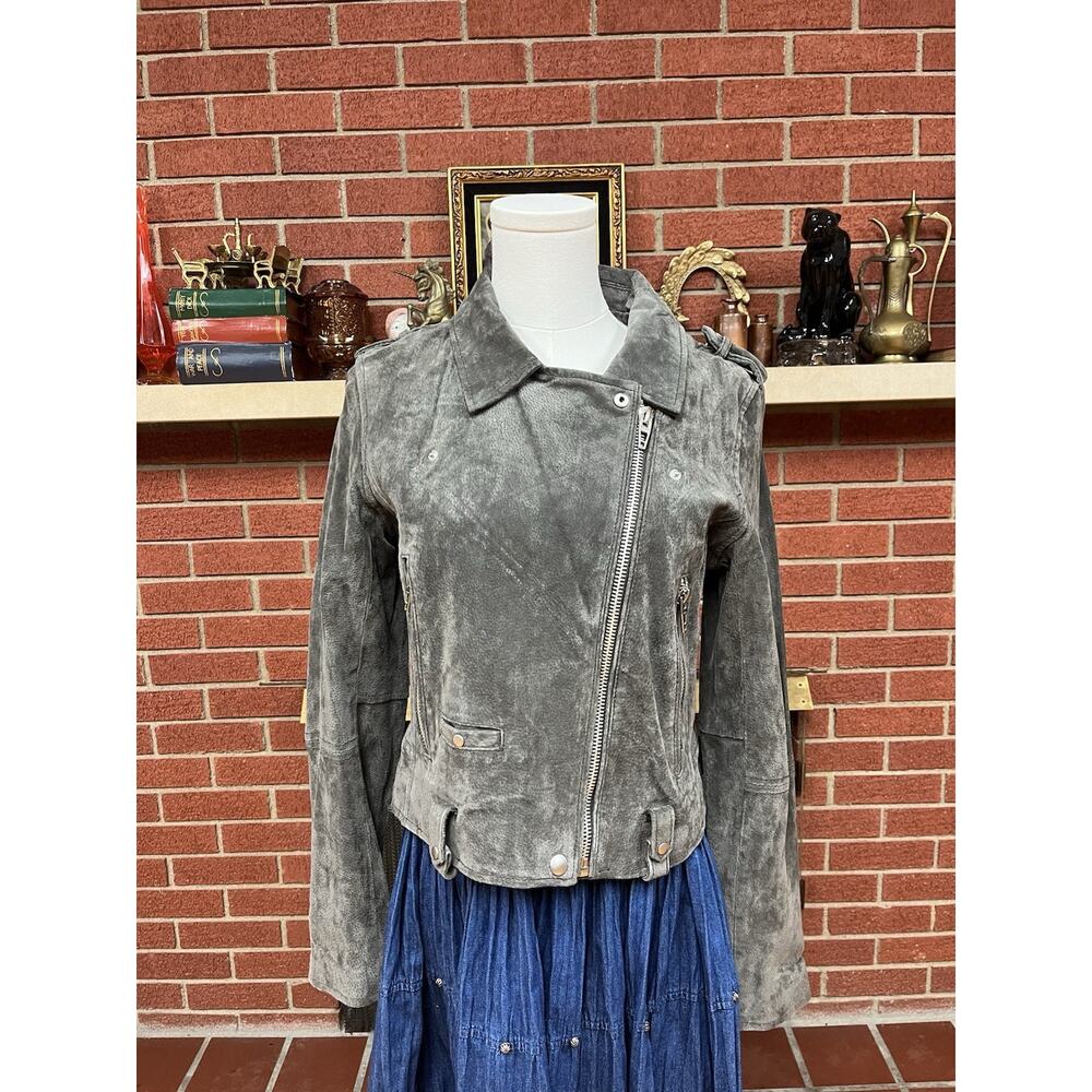 Blank NYC Moto Womens Gray Suede Leather Biker Jacket NWOT Streetwear M